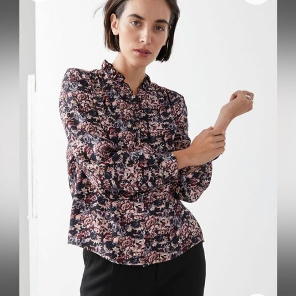 & Other Stories Floral Frill Collar Button Down Blouse. Size 0. EUC! - Picture 1 of 4